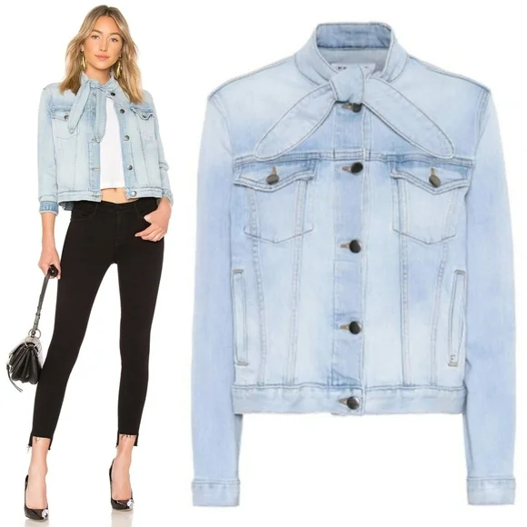 FRAME // le tie neck button front slim fit soft stretch denim jacket littleton - Picture 1 of 16